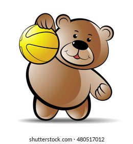bear playing with basket ball in color-vector drawing