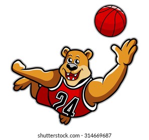 A bear playing basketball. 