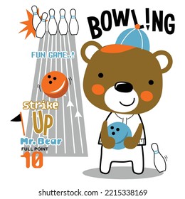 bear playing bowling funny animal cartoon