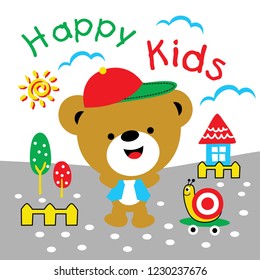 the bear is playing, cartoon vector illustration