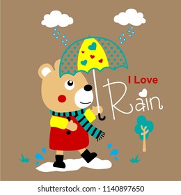 bear playing rain in the garden,vector illustration