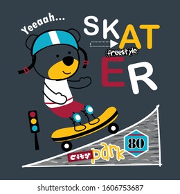 bear playing skateboard funny animal cartoon,vector illustration
