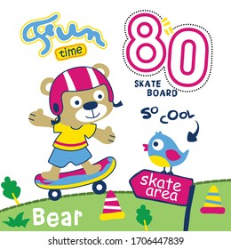 bear playing skateboard funny animal cartoon,vector illustration