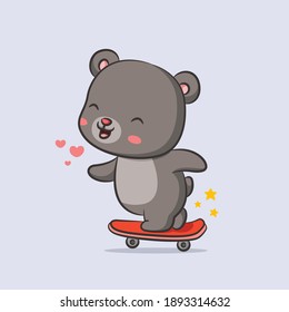The bear is playing the skateboard with the sparkling round him of illustration