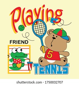 bear playing tennis design vector illustration