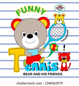 the bear is playing tennis,cartoon vector illustration