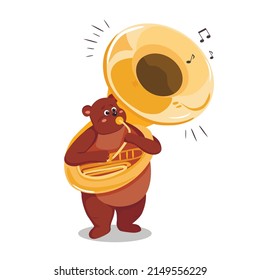 Bear Plays Big Trumpet Cute Character Stock Vector (Royalty Free ...