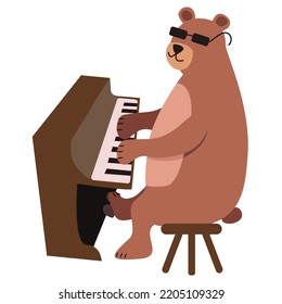 The bear plays the piano. Vector illustration