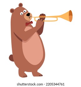 The bear plays the trumpet. Vector illustration