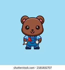 Bear Plumber Cute Creative Kawaii Cartoon Mascot Logo