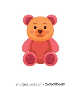 Bear plush cartoon character for kids, cute soft teddy toy illustration in flat kawaii style, sitting animal for children games, design, nursery poster, sticker, print, card, baby product