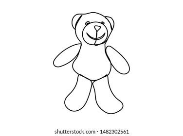 Bear plush toy painted with a single black line on a white background. One-line drawing. Continuous line.