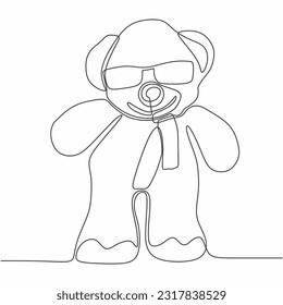 Bear plush toy and single black line white background  One  line drawing  Continuous line  Cute stuffed teddy bear is mascot for little girl  Little teddy bear standing 