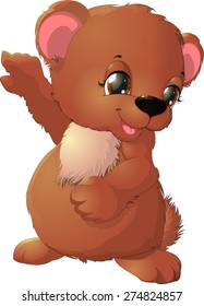 Bear points his finger on a white background