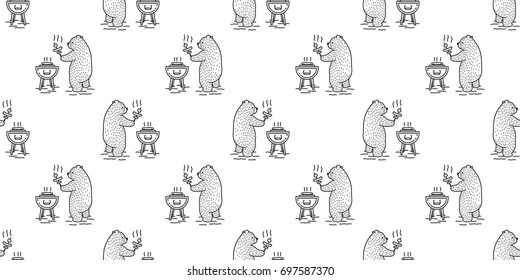 Bear Polar Bear Barbecue picnic holiday camping vector seamless pattern wallpaper background