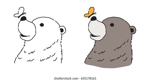 Bear polar bear butterfly cartoon doodle vector illustration