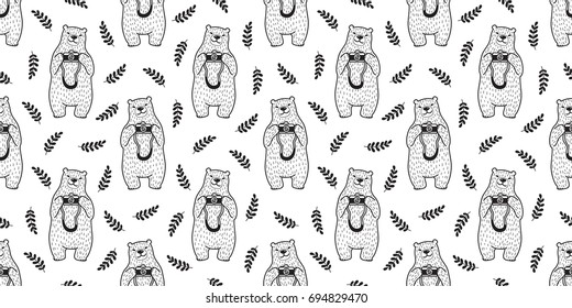 Bear Polar Bear camera photographer photography leaf plant flower herb doodle seamless pattern wallpaper background