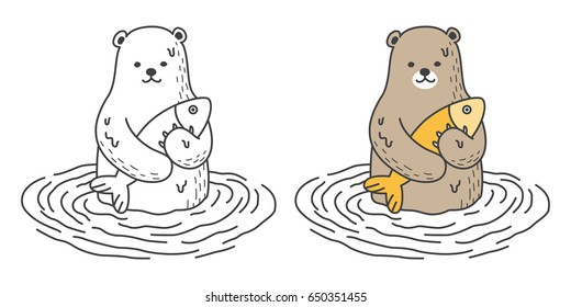 Bear Polar bear catch fish vector illustration