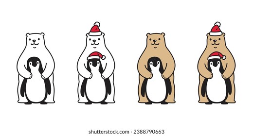 Bear polar christmas penguin santa claus hat icon bird vector pet cartoon character symbol tattoo stamp illustration isolated clip art design