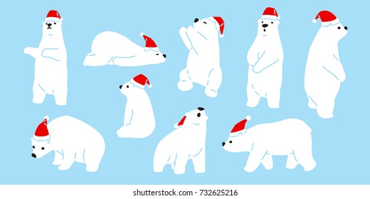 Bear polar Bear Christmas Santa hat Happy new year vector illustration doodle white