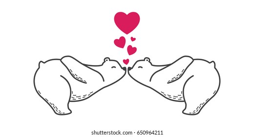 Bear Polar bear couple kiss Love valentine doodle illustration