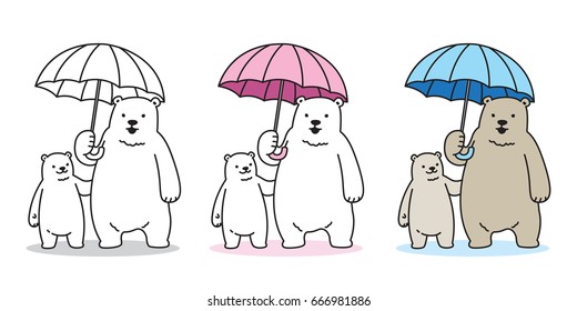 Bear Polar Bear cub rain Umbrella illustration doodle cartoon