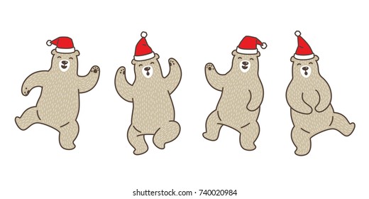 Bear polar dance Christmas Santa Claus doodle illustration vector cartoon