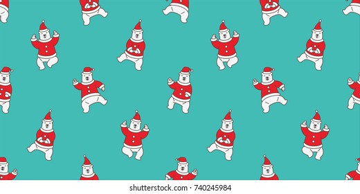 Bear polar dance Santa Claus Hat Christmas seamless pattern vector background wallpaper
