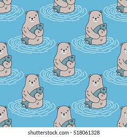 Bear polar bear and fish vector Seamless Pattern isolated wallpaper background Blue
