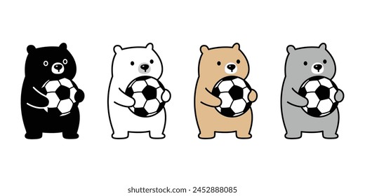 Bear polar football soccer ball sport icon vector teddy pet cartoon character logo symbol illustration clip art isolated design