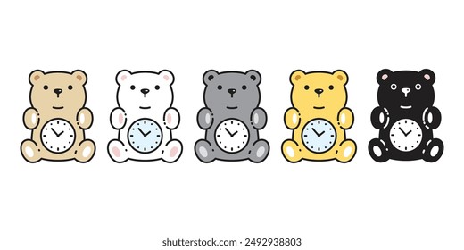 Bear polar icon alarm clock watch teddy vector sitting pet cartoon character logo symbol illustration clip art isolated design