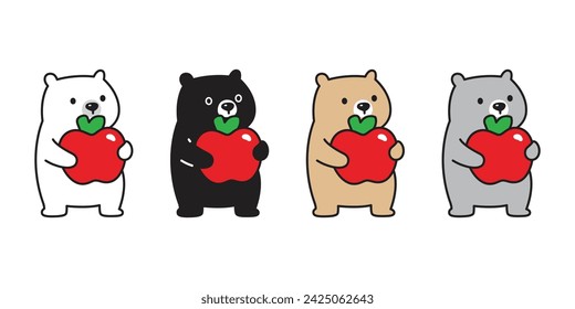 Bear polar icon apple vector fruit teddy pet cartoon character logo symbol illustration clip art isolated design