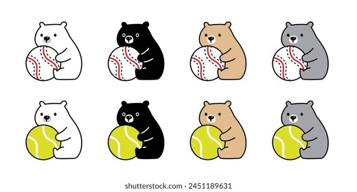 Bear polar icon baseball ball tennis sport vector teddy sitting pet cartoon character logo symbol illustration clip art isolated design