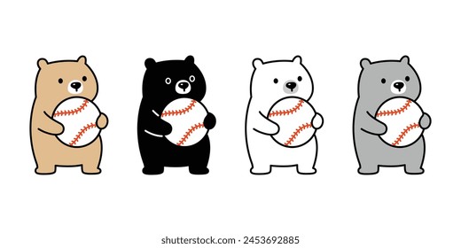 Bear polar icon baseball ball sport vector teddy pet cartoon character logo symbol illustration clip art isolated design