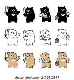Bear polar icon baseball bat ball vector sport teddy pet cartoon character symbol illustration clip art isolated design