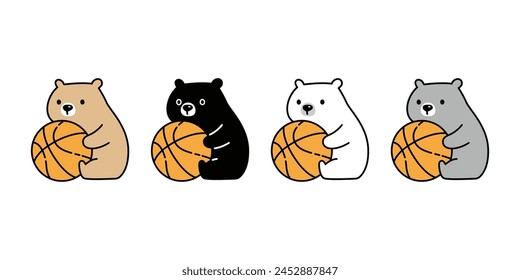 Bear polar icon basketball ball sport vector teddy sitting pet cartoon character logo symbol illustration isolated clip art design