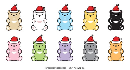 Bear polar icon christmas hat santa claus teddy doll vector pet cartoon character colorful logo symbol illustration clip art isolated design