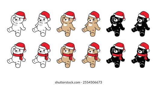 Bear polar icon christmas hat santa claus teddy doll sitting vector pet cartoon character logo symbol illustration clip art isolated design