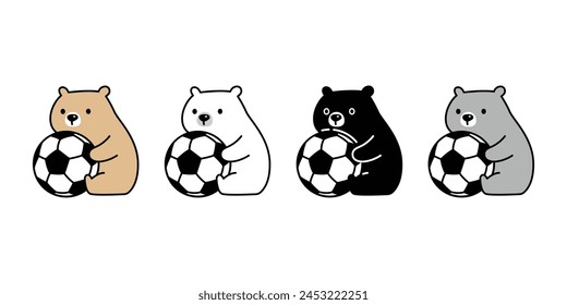 Bear polar icon football soccer ball sport vector teddy sitting pet cartoon character logo symbol illustration clip art isolated design