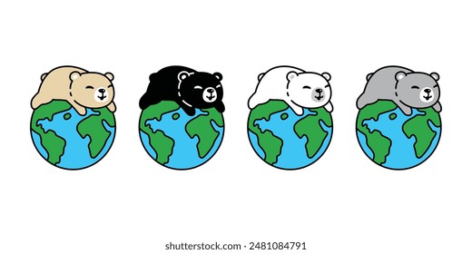 Bear polar icon globe earth brown teddy smile vector sleeping pet cartoon character logo symbol illustration clip art isolated design