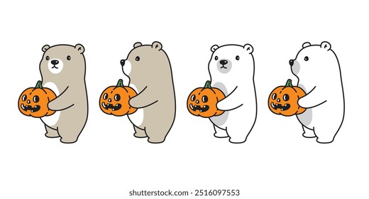 Bear polar icon halloween pumpkin jack o lantern teddy hug vector pet cartoon character logo symbol illustration clip art isolated design