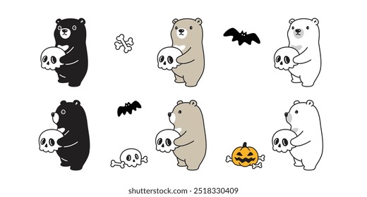 Bear polar icon halloween skull pumpkin jack o lantern crossbones teddy hug vector pet cartoon character logo symbol illustration isolated design