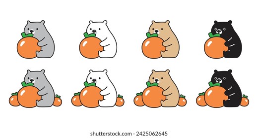 Bear polar icon orange vector teddy hug fruit pet cartoon character logo symbol illustration clip art isolated design