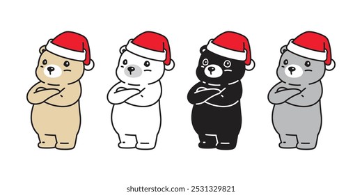 Urso polar natal santa claus chapéu braços cruzados