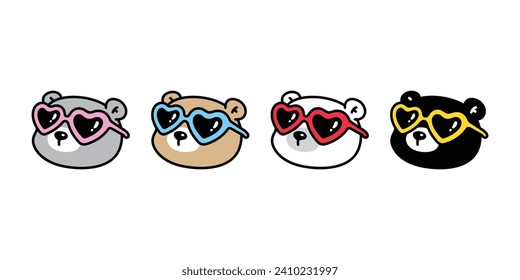 Bear polar icon sunglasses heart valentine face head vector pet character cartoon symbol tattoo illustration clip art isolated design