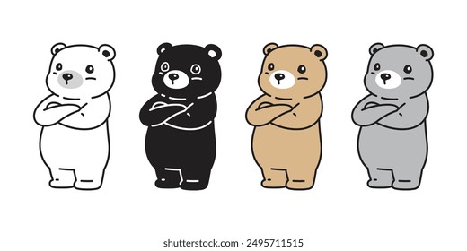 Bear polar icon teddy arms crossed vector pet cartoon character logo symbol illustration clip art isolated design