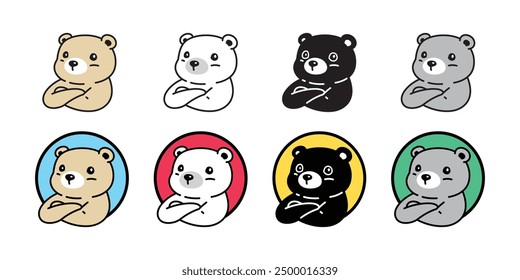 Bear polar icon teddy arms crossed circle round vector pet cartoon character logo symbol illustration clip art isolated design