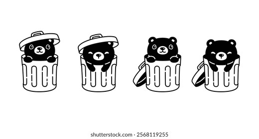 Bear polar icon trash garbage rubbish bin can vector teddy pet character cartoon icon logo symbol illustration clip art