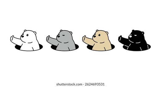 Urso ícone polar vetor polegares acima personagem desenho animado