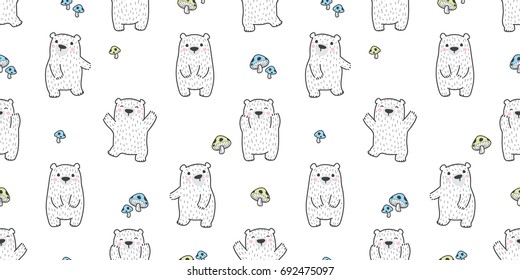 Bear Polar Bear mushroom seamless pattern wallpaper background